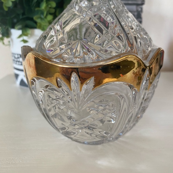 Anna Hutte Bleikristall Lead Germany Crystal Dish with lid Gold Trim Candy Dish - Picture 4 of 8
